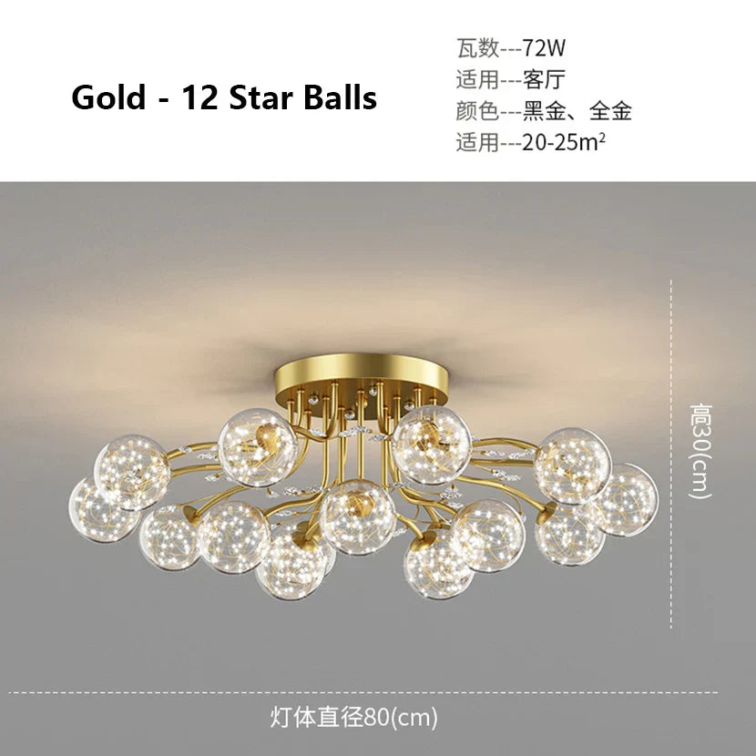 Decorbites™ Glas-Blase-Kugel-Kristall-LED-Deckenleuchte – Schwarzgoldene Ästhetik-Dekoration