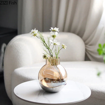 Decorbites™ Bernsteinglas-Vase Schreibtischdekoration Rund Blütenraum-Dekor