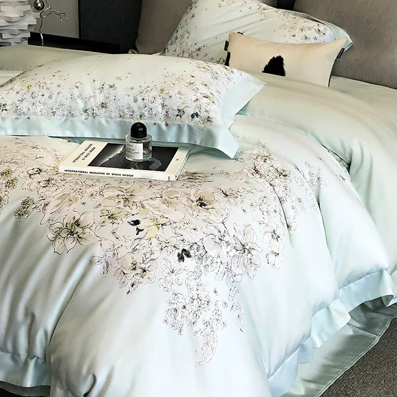 Decorbites™ Blumen Pflanzen Druck Bettwäsche-Set: Luxuriöses Lyocell-Baumwolle Weiches Seidiges Kühles Bettbezug-Set