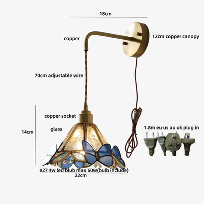 DecorBites™ LED Butterfly Glass Wall Lamp Sconce with Pull Chain Switch