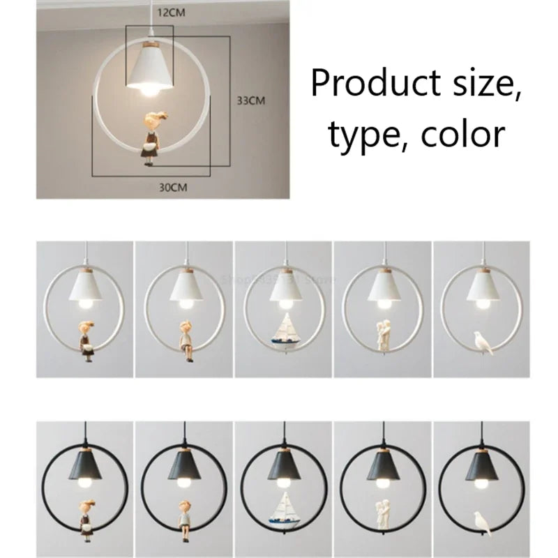 Decorbites™ Eisenring-Anhängerleuchten Kinder-Schlafzimmer Hängelampen LED-Vogelarmaturen