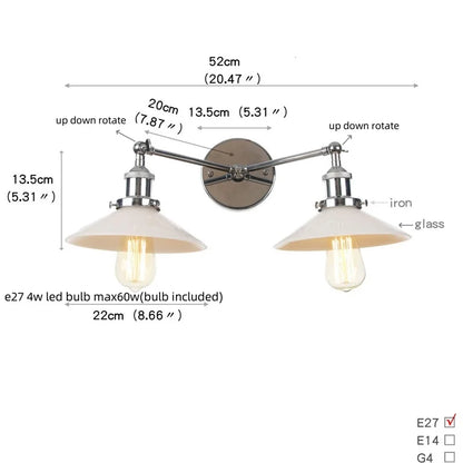 DecorBites™ Industrial LED Wall Light Fixture with Pull Chain Switch, 2 Heads Bedside Lamp