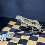 Metallic Crocodile Skull Decor