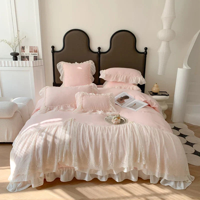 DecorBites™ French Princess Wedding Bedding Set, Cozy Queen King Size Duvet Cover, Bed Sheet