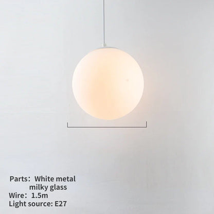 Nordic White Glass Globe Pendant Light With Iron Finish