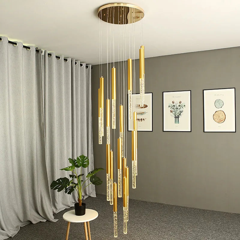 Decorbites™ Kristall-LED-Kronleuchter für modernes Loft-Wohnzimmer und Treppenhaus, Gold Art-Deco-Hängeleuchte