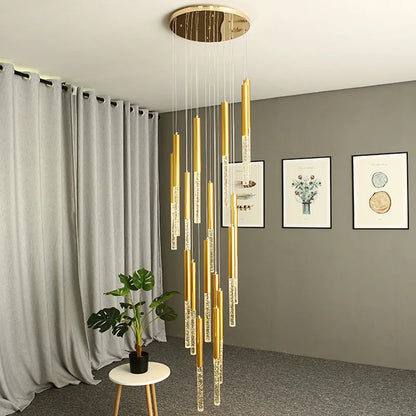 Decorbites™ Kristall-LED-Kronleuchter für modernes Loft-Wohnzimmer und Treppenhaus, Gold Art-Deco-Hängeleuchte