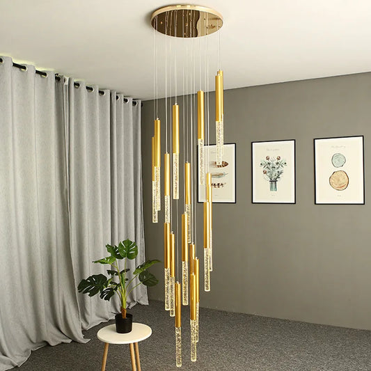 DecorBites™ Crystal Led Chandelier for Modern Loft Living Room Staircase, Gold Art Deco Hanging Lamp