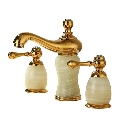 Decorbites™ Gold Messing Jade 3-Loch-Wandmontage Beckenarmatur mit Doppelgriff