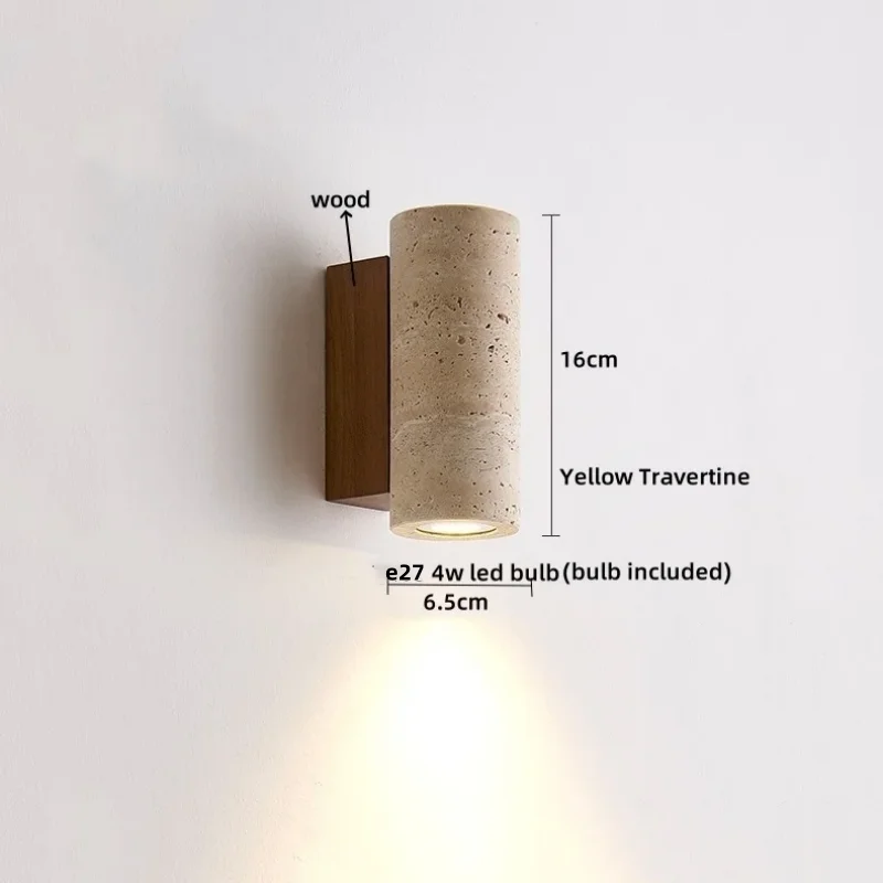 DecorBites™ LED Wall Lights Yellow Travertine Stone Modern Bedside Lamp