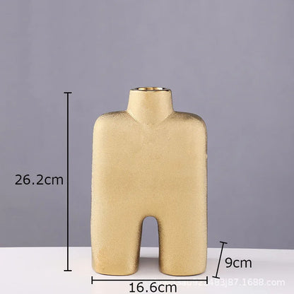 Decorbites™ Goldene Keramikvase Schreibtischdekoration Künstliche Blumenarrangement Ästhetische Raumvase