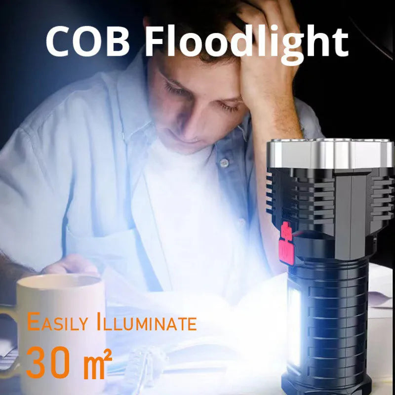Decorbites™ LED-Taschenlampe: Hochleuchtstärke mit 4 Leuchtdioden, COB-Flächenstrahler, USB-aufladbare Outdoor-Fackel