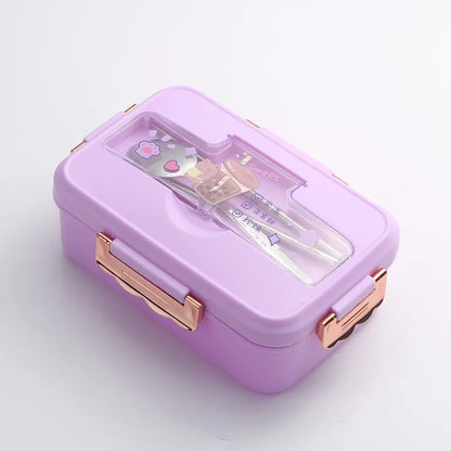 DecorBites™ Kids Cartoon Bento Lunch Box with Fork Spoon, Heated 3 Grid Sandwich Snack Box