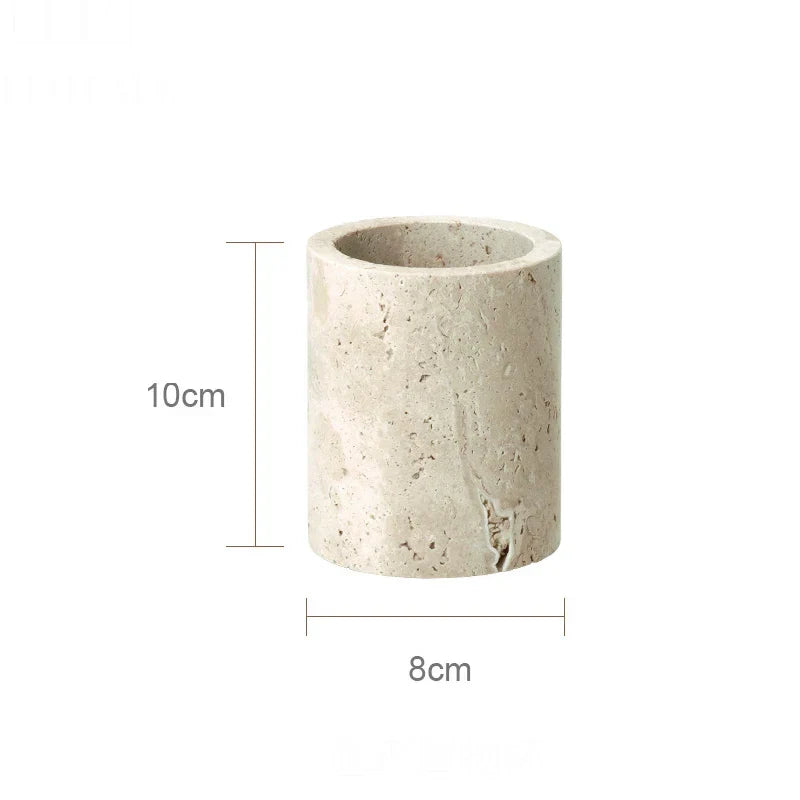 DecorBites™ Beige Travertine Marble Bathroom Accessories Set - Soap Dispenser, Soap Dish, Reed Diffuser