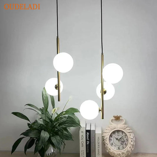 DecorBites™ Glass Ball LED Pendant Light Brass Black Modern Decor Fixture