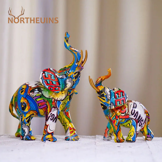 Decorbites™ Elefantenharz-Figur: Graffiti-Tierstatue für Feng-Shui-Dekoration im Zuhause