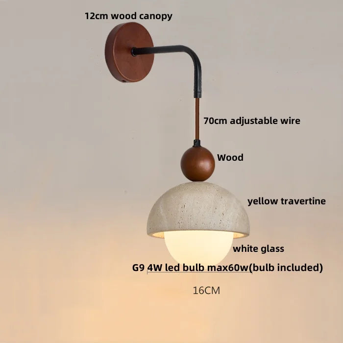 DecorBites™ LED Yellow Travertine Stone Wall Lamp with Pull Chain Switch