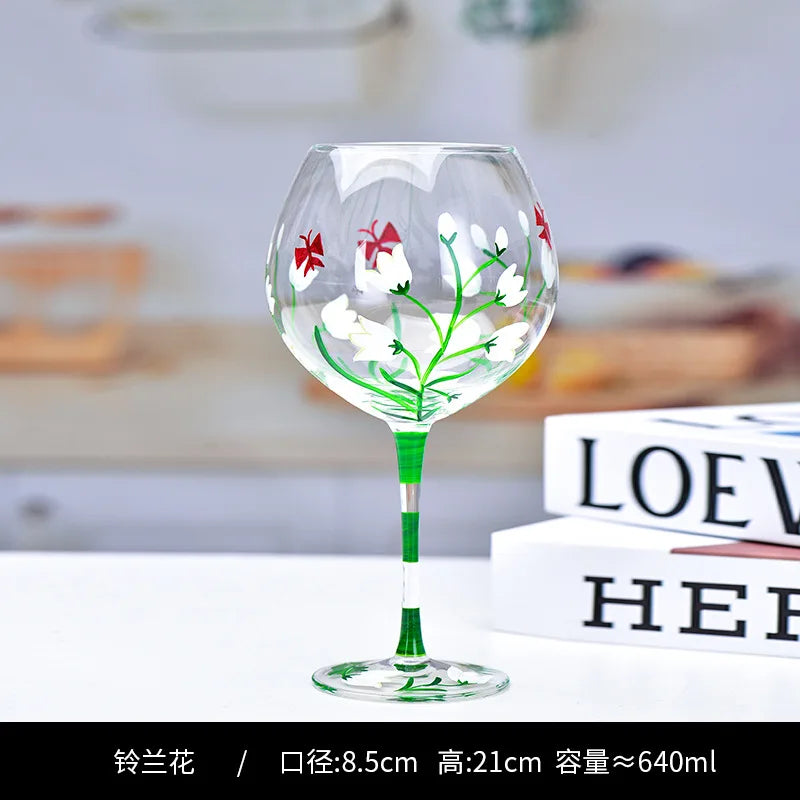 Decorbites™ Kristall-Handbemalter Blumen-Weinkelch - Chinesisches Antikes Rotweinglas