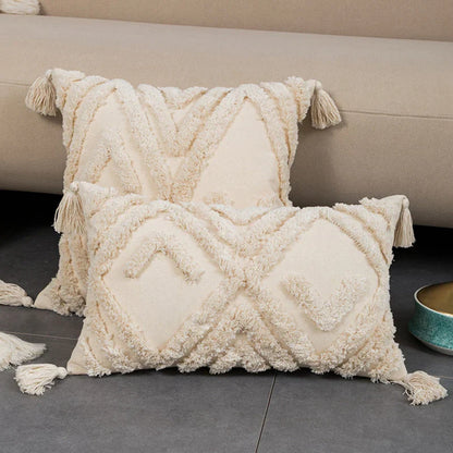 DecorBites™ Geometric Tufted Fringed Cushion Cover for Stylish Home Decor