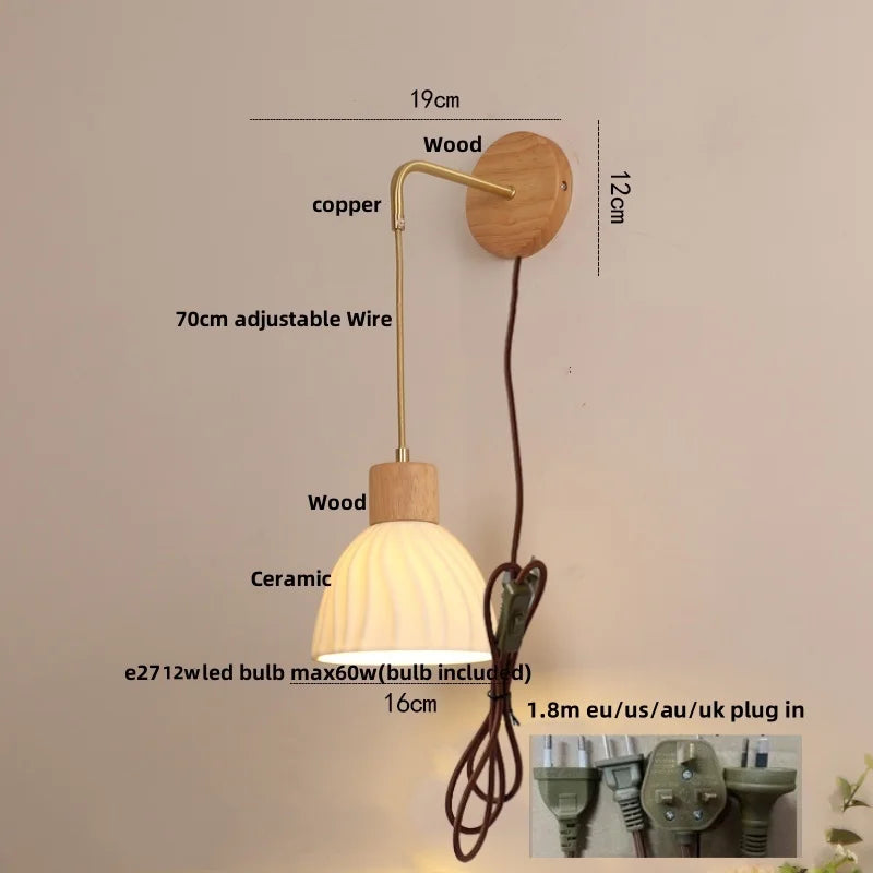 Decorbites™ verstellbare LED-Wandleuchte mit Keramik-Holz-Sockel für Esszimmer, Arbeitszimmer, Bar