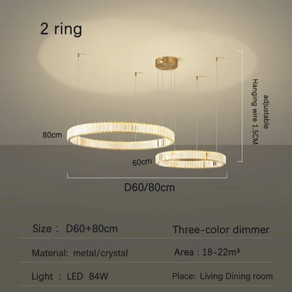 Decorbites™ Golden Crystal Kronleuchter: Nordisch Modern Luxuriöser LED-Hängender Halo für das Wohnzimmer