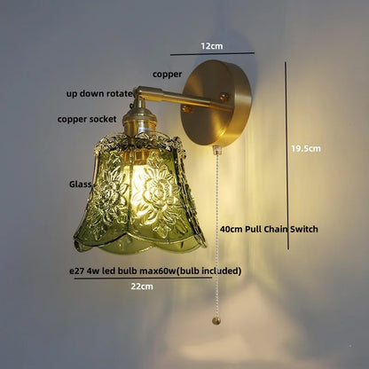 Decorbites™ Grüne Glas-LED-Wandleuchten mit Zugschalter Vintage-Stil Nachttischlampe