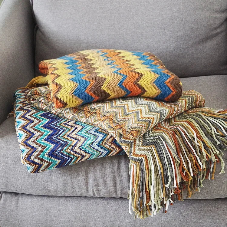 Striped Knit Sofa Blanket