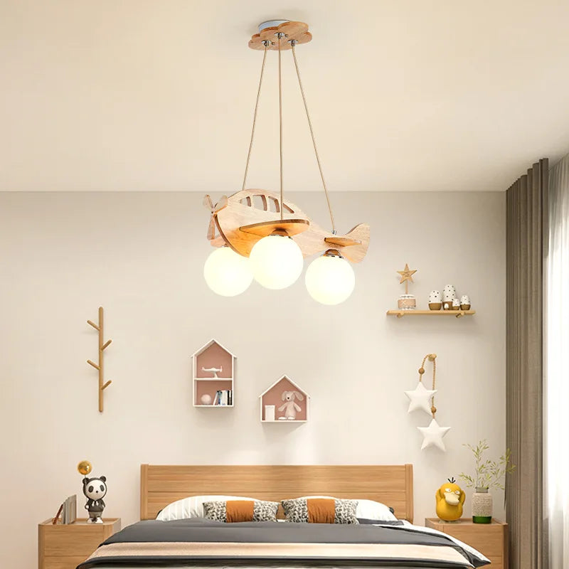 Decorbites™ Kinder Holz-Flugzeug-Hängeleuchte LED für das Jungenzimmer