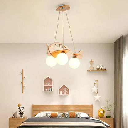 Decorbites™ Kinder Holz-Flugzeug-Hängeleuchte LED für das Jungenzimmer