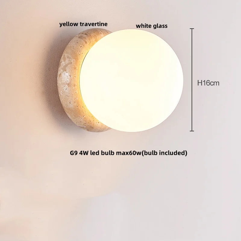 DecorBites™ LED Wall Light Travertine Base Modern Nordic Pull Chain Bedside Lamp