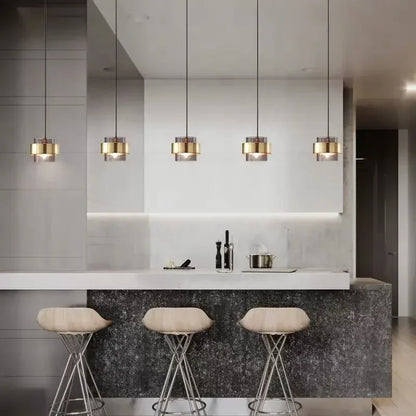 DecorBites™ Gold Wrought Iron Glass Shade Pendant Light for Restaurant Coffee Bar