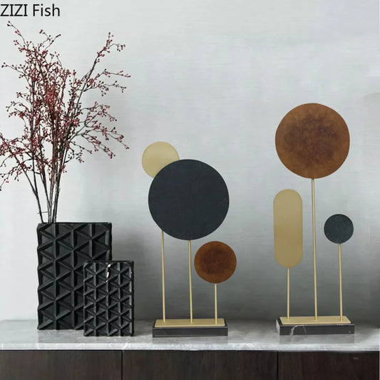 DecorBites™ Geometric Alloy Crafts Marble Base Statue Modern Home Decor