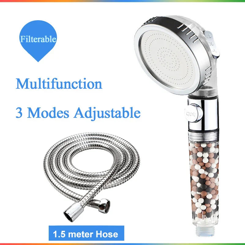 DecorBites™ 3-Function High Pressure Anion Filter Shower Head with Stop Button