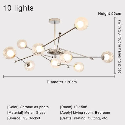 Decorbites™ Glas-Kugeln-LED-Kronleuchter Chrom-Hängeleuchte für die Hausdekoration