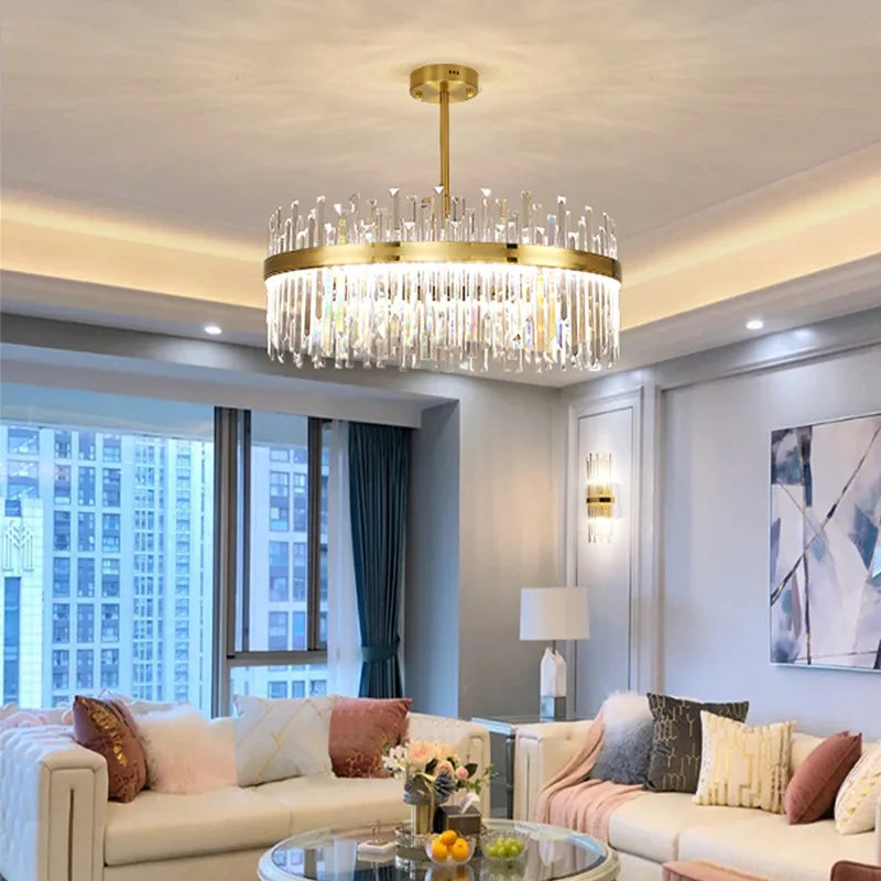 DecorBites™ Crystal Chandeliers: Round LED Luxury Ceiling Pendant Lights for Elegant Home Decor.