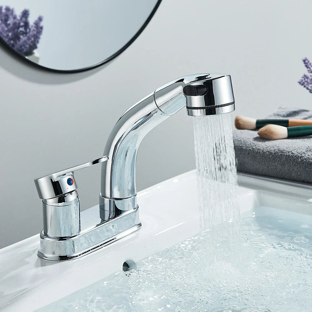 DecorBites™ Lift-Up Bathroom Sink Faucet Chrome Finish 360-degree Rotation Water Mixer