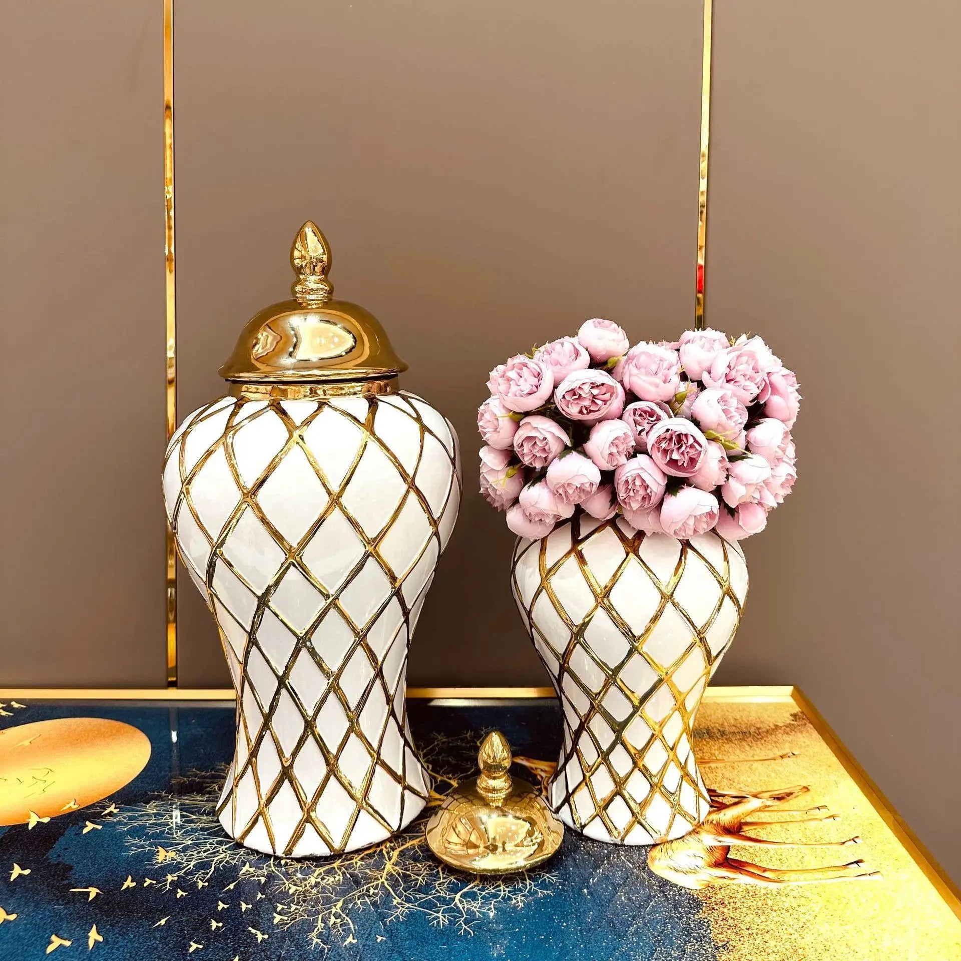 Gold Diamond Porcelain Jar