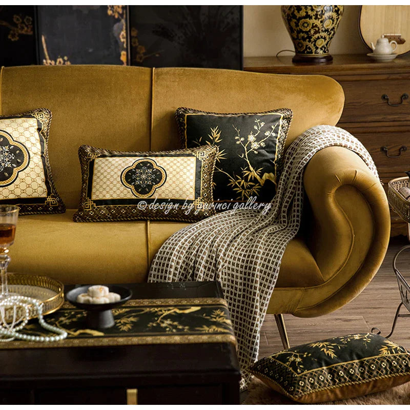Decorbites™ Bambus Schwarz Gold Lendenkissenbezüge – Orientalischer Chinesischer Stil Luxus 30x50 cm