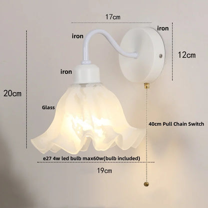 DecorBites™ Glass Iron LED Wall Sconce Pull Chain Switch White Stair Light