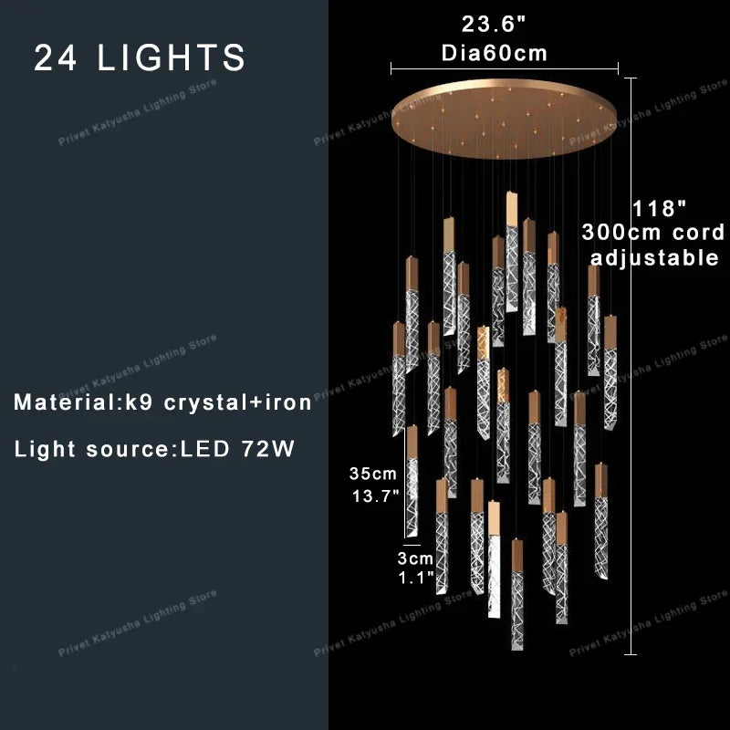 DecorBites™ Crystal Circular Staircase Chandelier for Villa Duplex Foyer Decoration