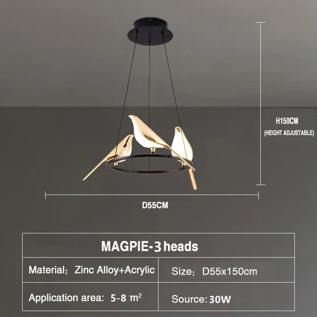 Decorbites™ Goldene Elster-Vogel-Deckenleuchter | Moderne LED-Ringlampe für Esszimmer & Dekoration