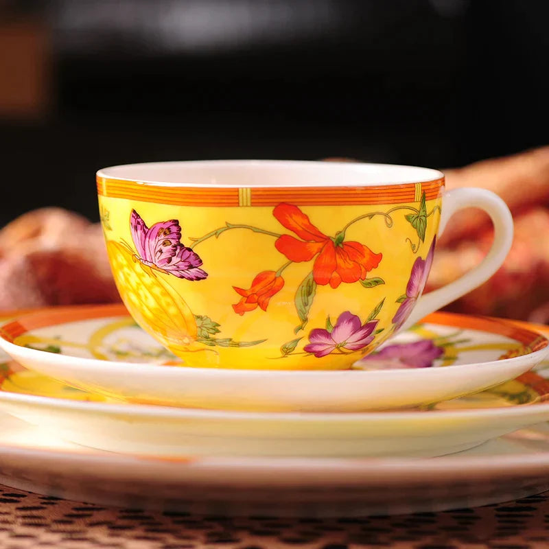 Decorbites™ Elegantes Schmetterlings-Set für Küchenutensilien: Kaffeetasse, Untertasse, Kaffeekanne, Sahnekännchen, Zuckerdose, Teller, Tortenteller