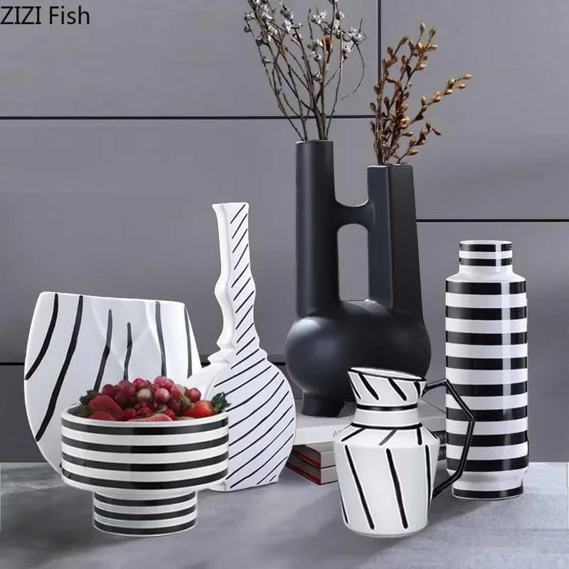 Decorbites™ Elegante gestreifte Keramikvase für TV-Schrank Handwerk Hydroponik Heimdekoration Geschenk
