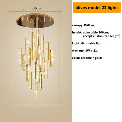 Decorbites™ Gold Chrom Stahl Kristall Anhängerleuchten mit dimmbarer LED für Villen-Treppe