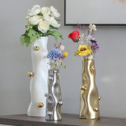 DecorBites™ Geometric Sphere Vase: Unique Porcelain Flower Arrangement Home Decor