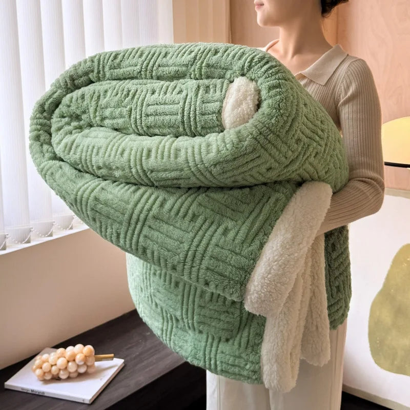 DecorBites™ Jacquard Lamb Wool Double-Layer Blanket for Cozy Comfort & Style