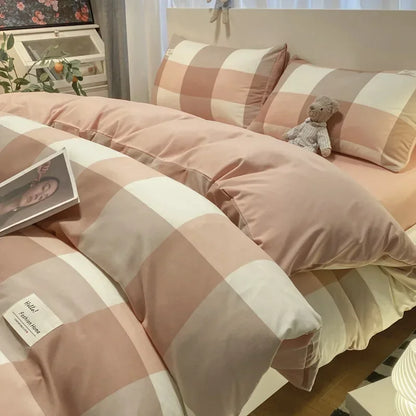 Decorbites™ Japanisches Gittermuster-Bettwäsche-Set aus gewaschener Baumwolle für sommerlichen Komfort