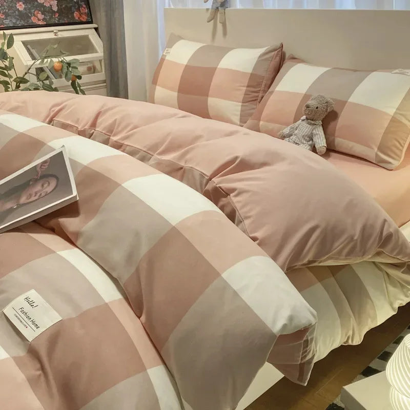 Cotton Grid Print Bed Set