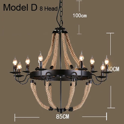 Decorbites™ Industrielles Hanfseil-Hängeleuchte mit Eisenlampenschirm