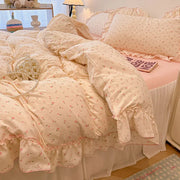 Decorbites™ Koreanische Prinzessin Blumenmuster-Bettwäsche-Set aus gewaschener Baumwolle für Mädchen